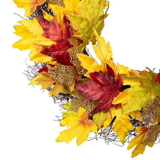 22" Unlit Autumn Harvest Artificial Maple Leaves Thanksgiving Wreath
